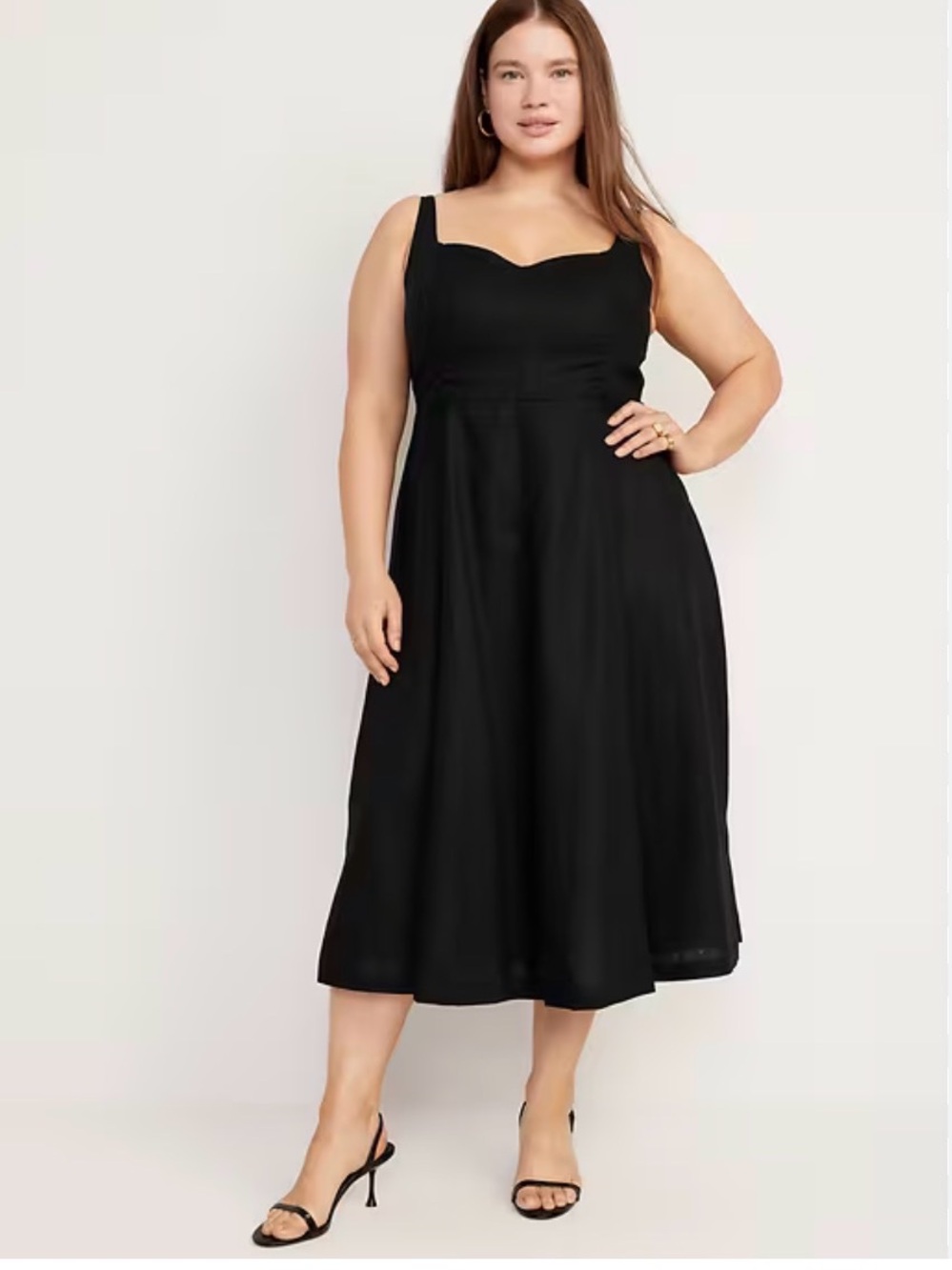 Black Midi Dress with Sweetheart Neckline - Women 4x
